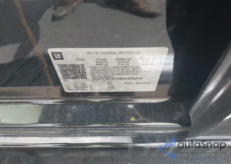 2019 Chevrolet Silverado 1500 Lt из США, поврежденный, VIN 1GCPWCED8KZ104244